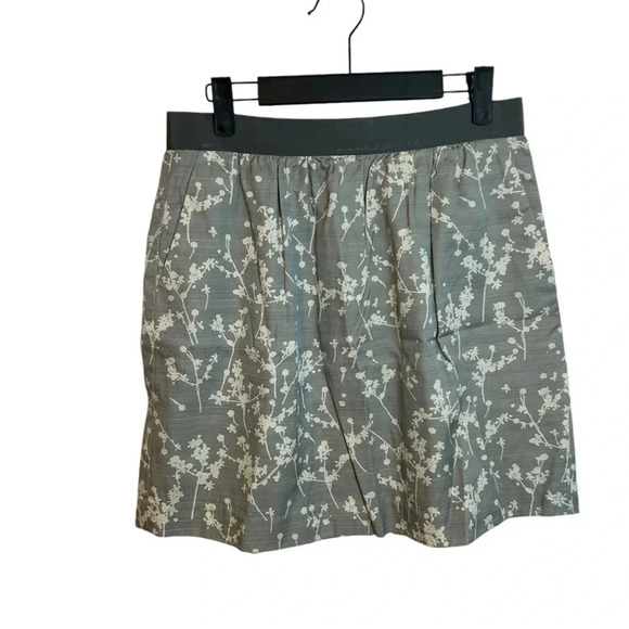 Loft Gray Floral Silk Blend Ribbon Waist Skirt - Picture 1 of 4